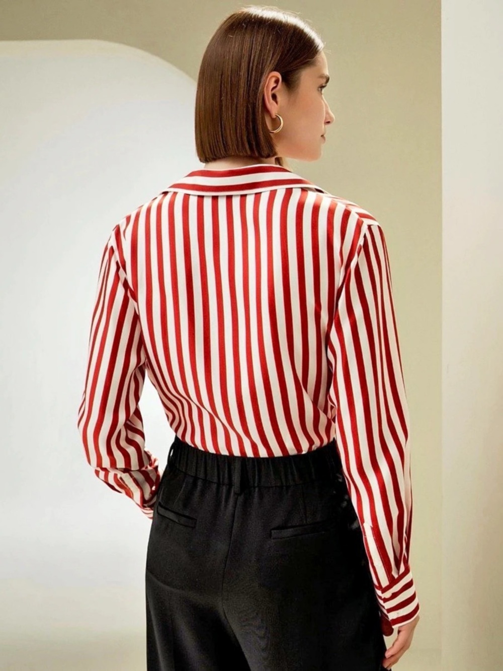 LilySilk Amalfi Stripe Silk Shirt Redu & White Size Large - Picture 5 of 10